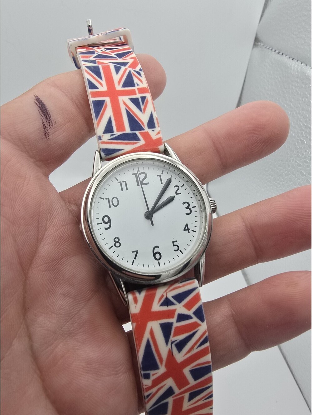 Womens Quartz Watch With British Flags Band Stainless Steel Case
